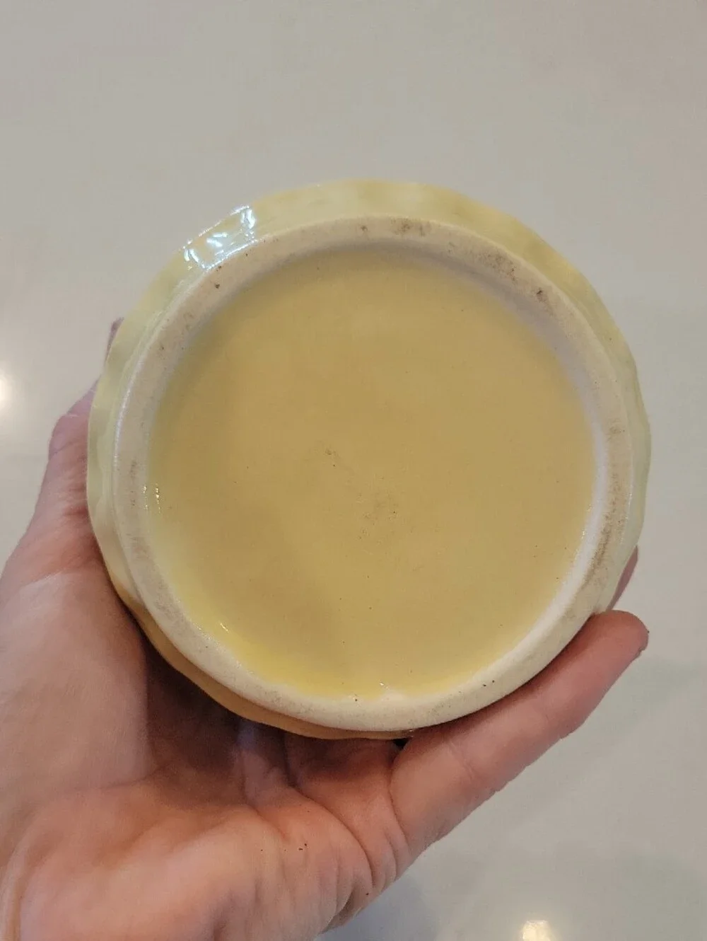 Vintage Buttercup Yellow Ceramic Scalloped Planter with Saucer